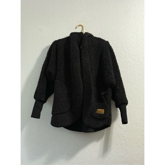 Nordic Beach Black Sherpa Open Front Hooded Fleece Jacket One Size petite - Picture 1 of 3